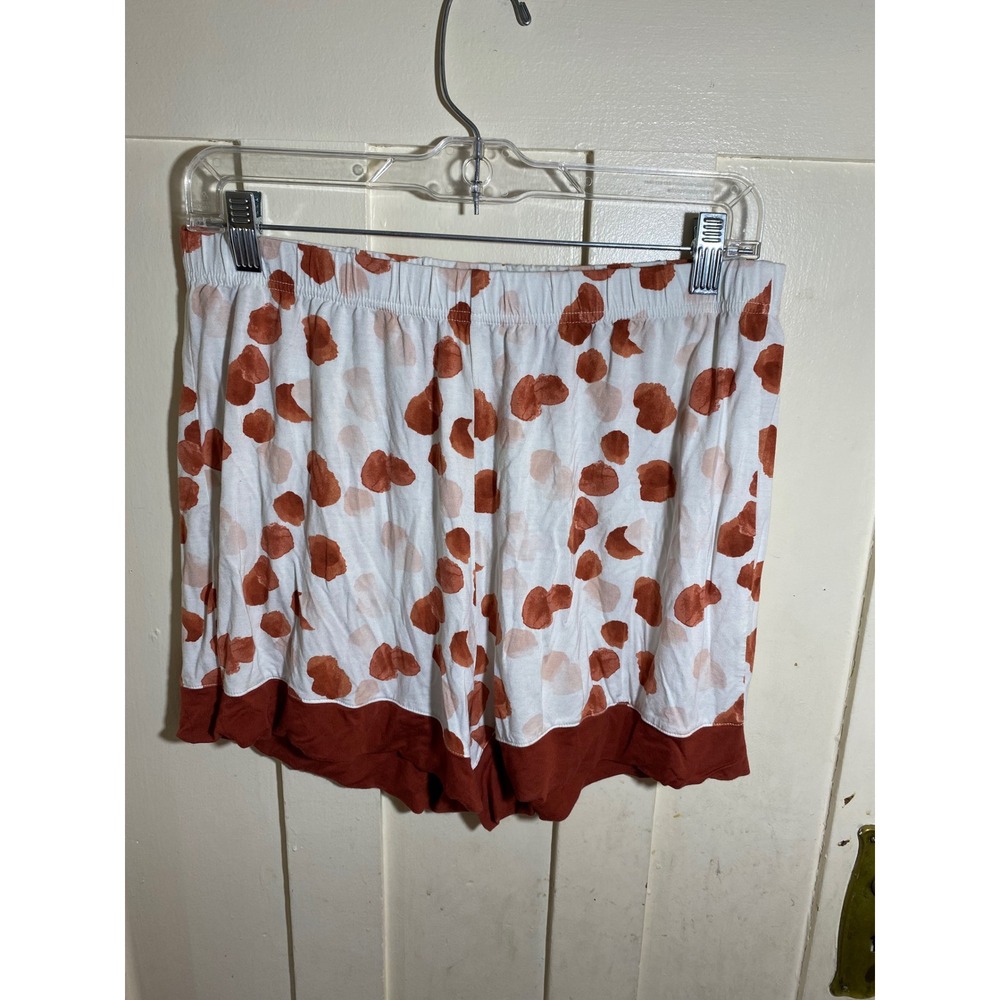 Bamboo Viscose Henley Tank and Shorts Pajama Set Rust White Polka Dot Large - Picture 8 of 9